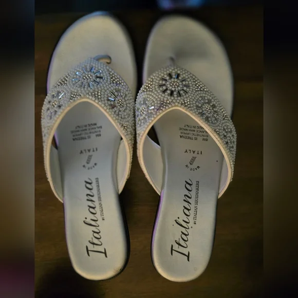 Italian Shoemakers Silver Beaded Sandals - Picture 1 of 4